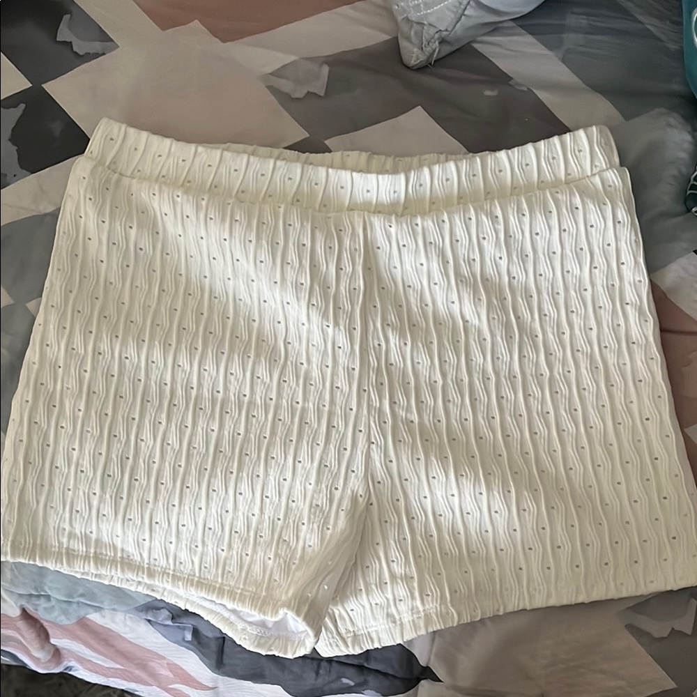 Women's White Textured Swim Shorts